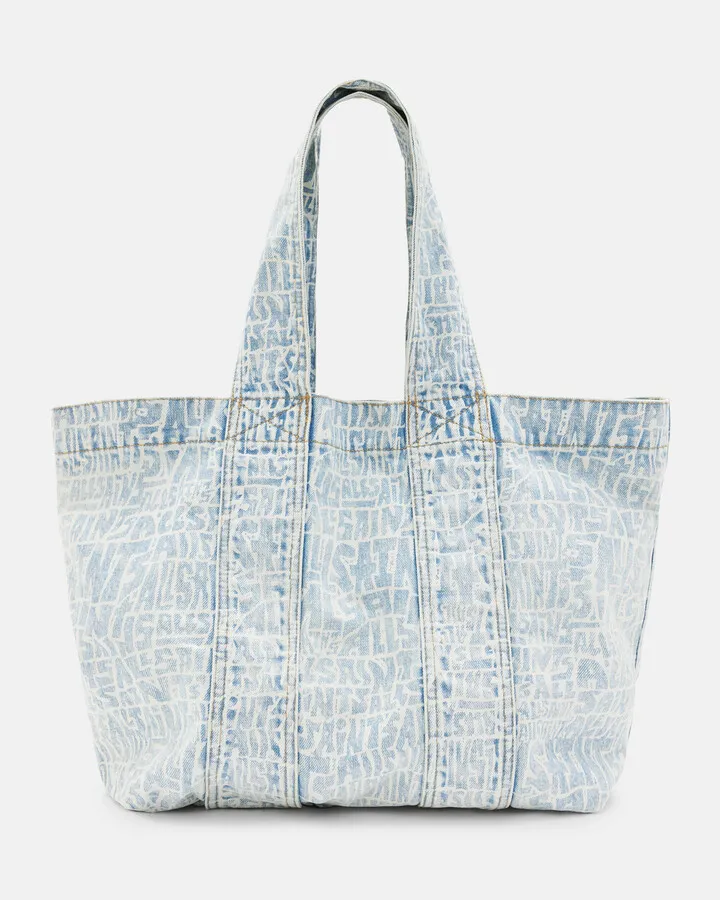 Ari Printed Tote Denim Bag - Indigo Blue