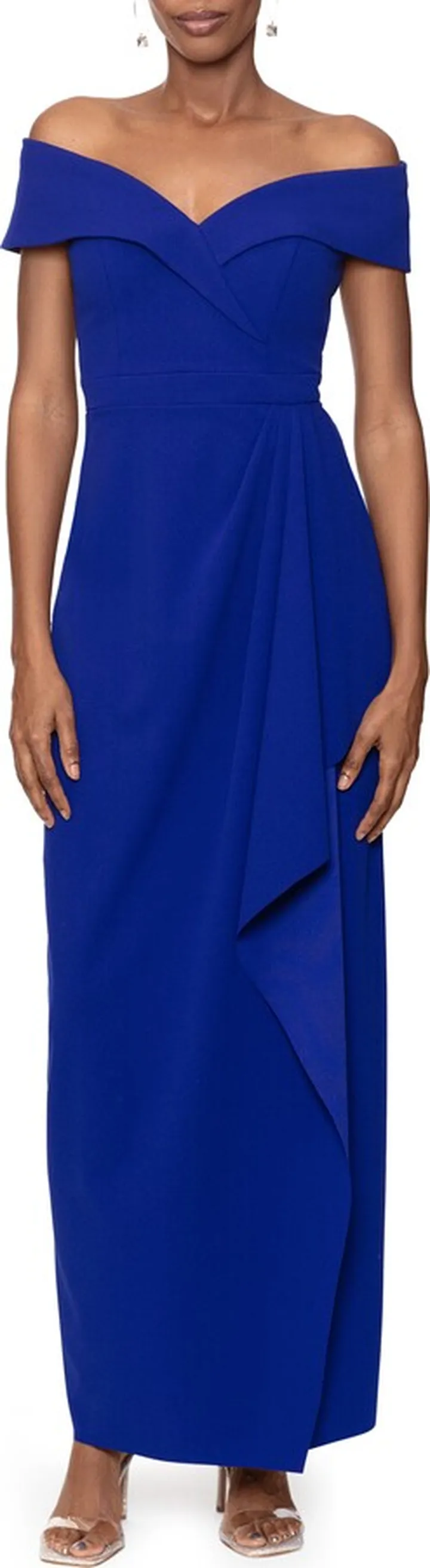 Off the Shoulder Scuba Evening Gown