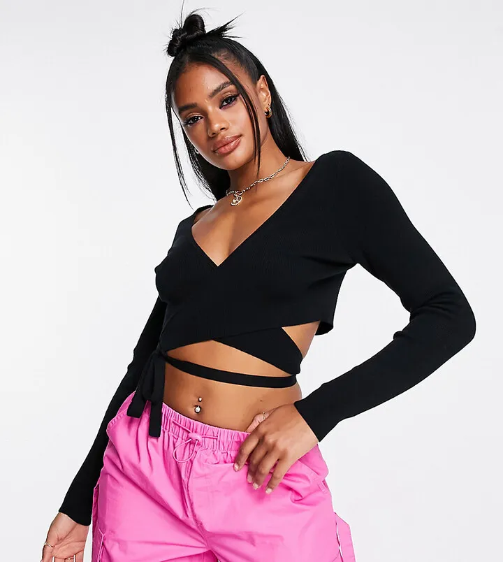 ASYOU knit ballet wrap cardigan in black