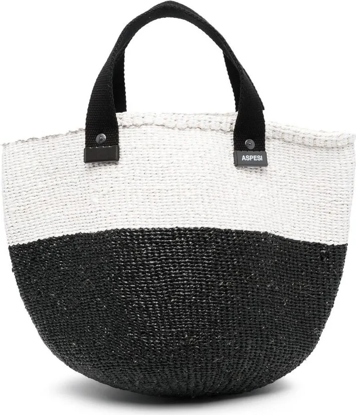 Two-Tone Woven-Raffia Tote Bag