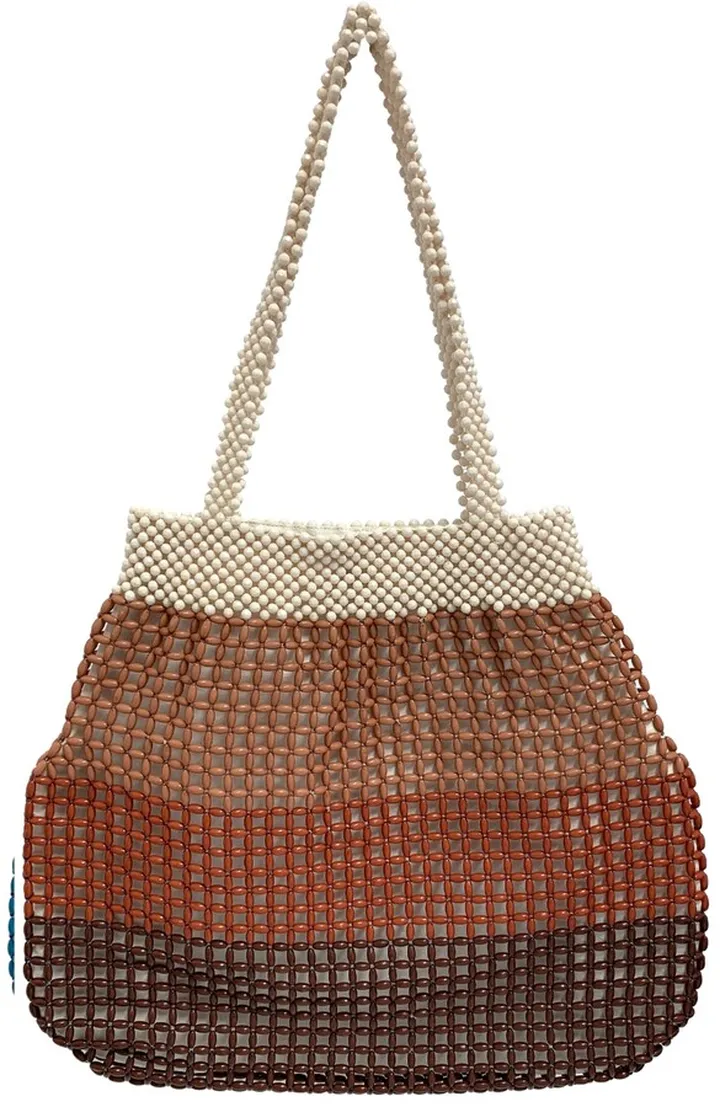 La Regale Summer Macrame Beaded Stipe Tote