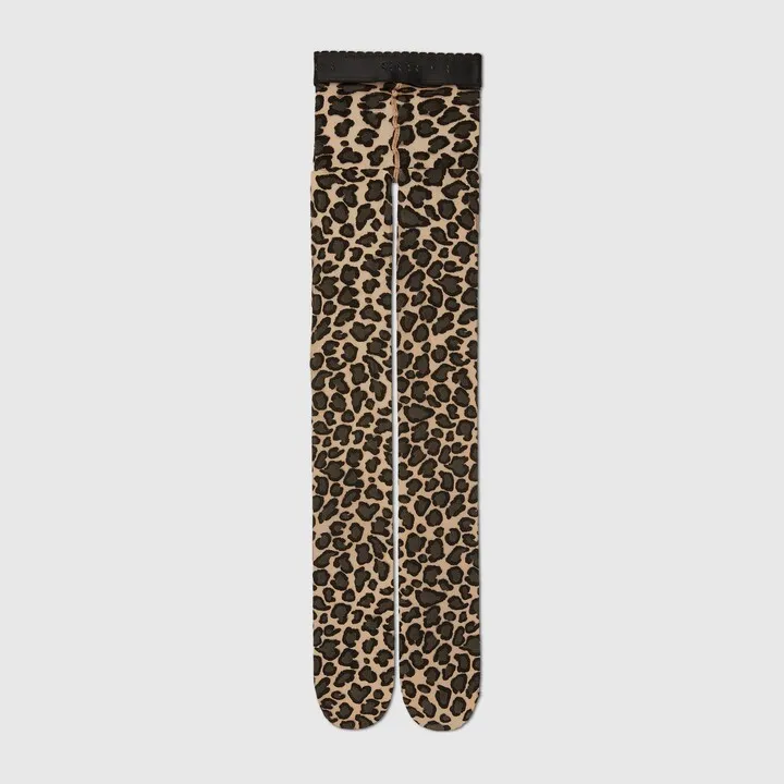 Stretch knit leopard print tights