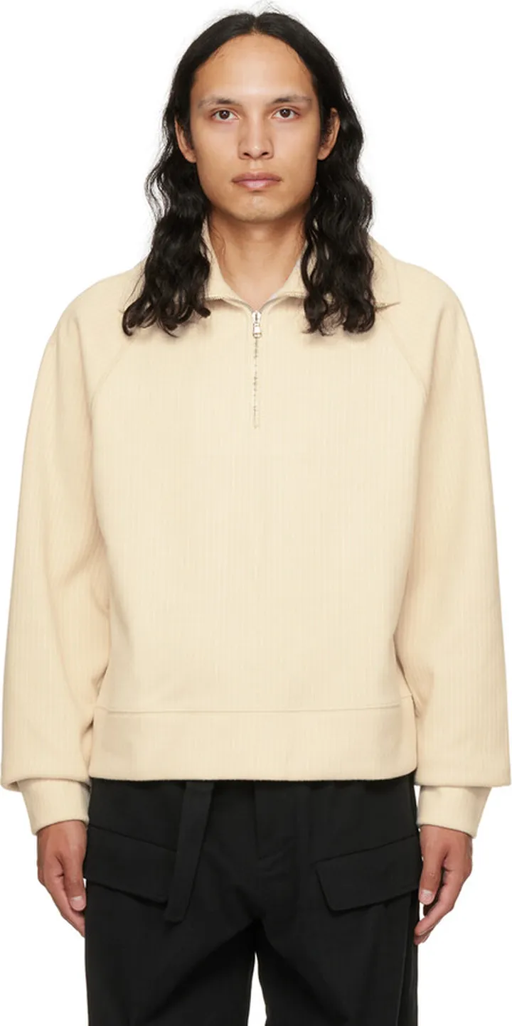 Recto Beige Double Ribbed Half-Zip Sweater