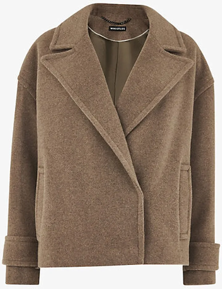Womens Oatmeal Relaxed-fit Cropped Wool-blend Coat