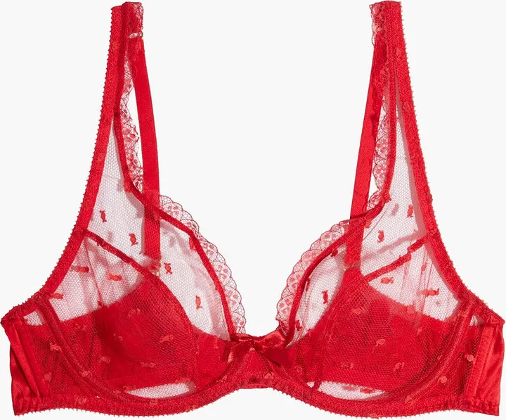 Madelina bow-embellished point d'esprit and satin underwired bra