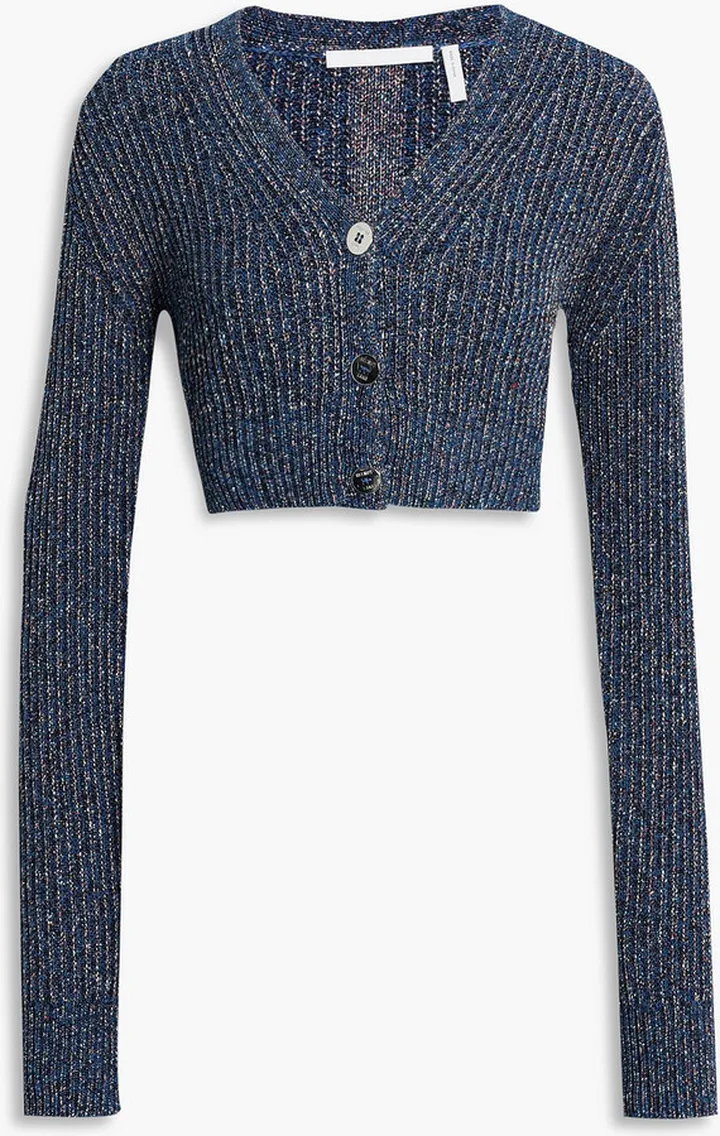 Cropped Donegal cotton-blend cardigan