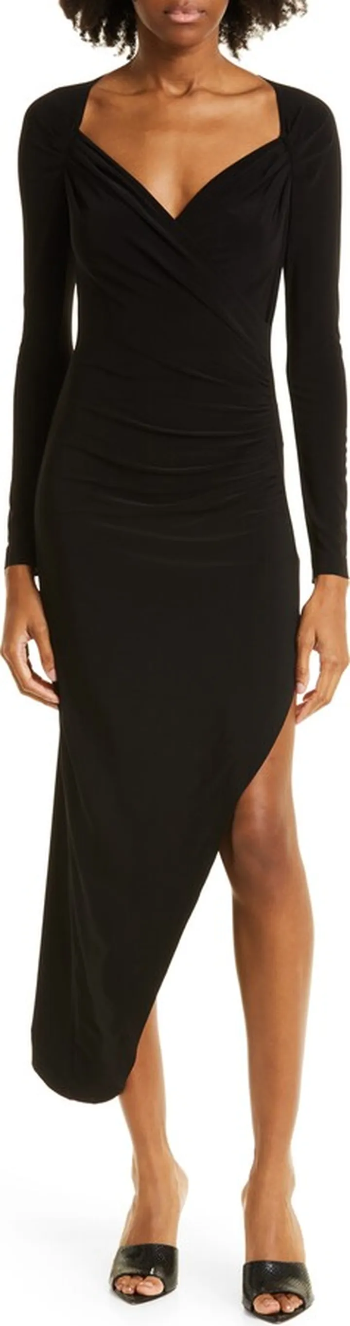 Long Sleeve Asymmetric Hem Cocktail Dress
