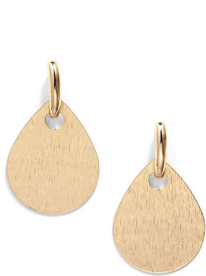 Brushed Teardrop Huggie Hoop Earrings