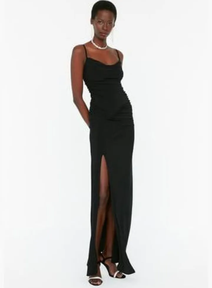 Black Knitted Long Evening Evening Dress