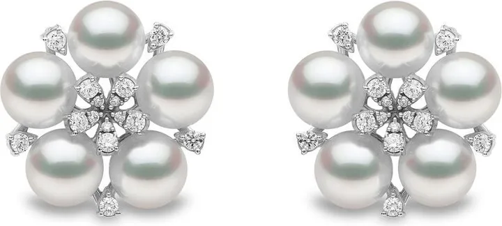 18kt white gold Raindrop Akoya pearl and diamond earrings