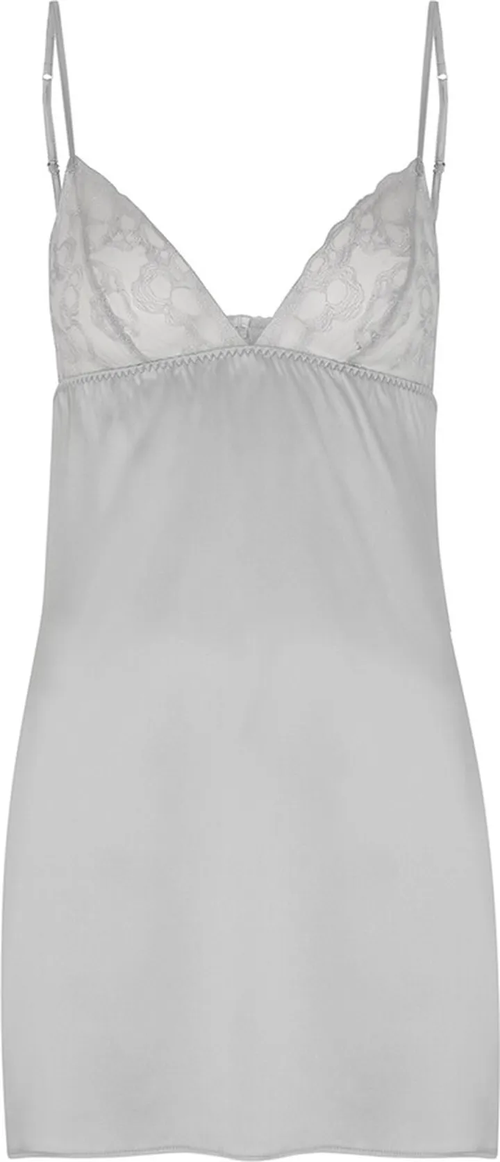 Fleur Of England Sigrid Grey Embroidered Silk-blend Satin Chemise