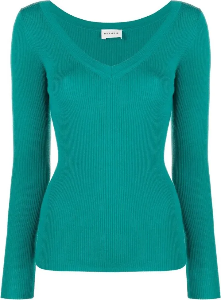 V-neck ribbed wool jumper