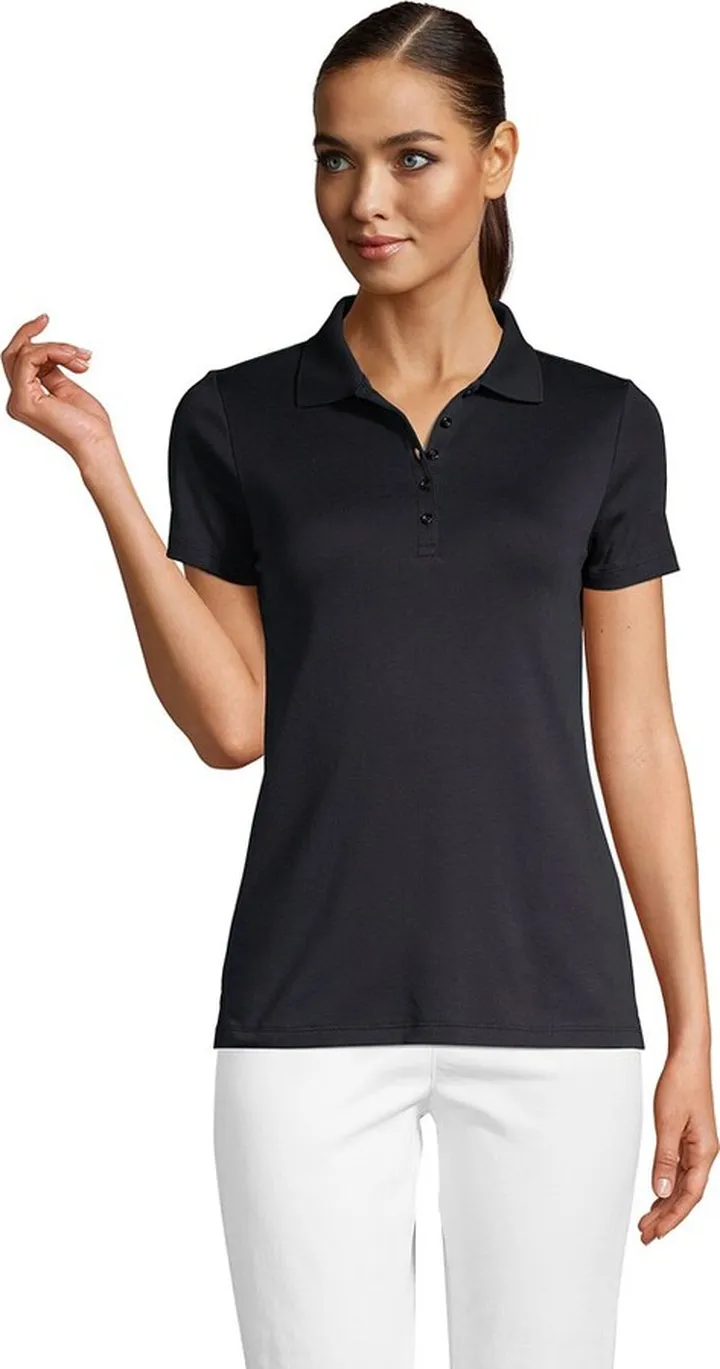 Lands' End Women's Tall Supima Cotton Short Sleeve Polo Shirt - Medium Tall - Chicory Blue