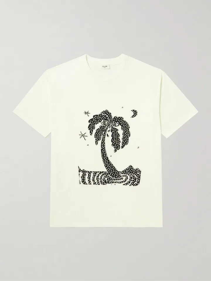 Crystal-Embellished Embroidered Cotton-Jersey T-Shirt