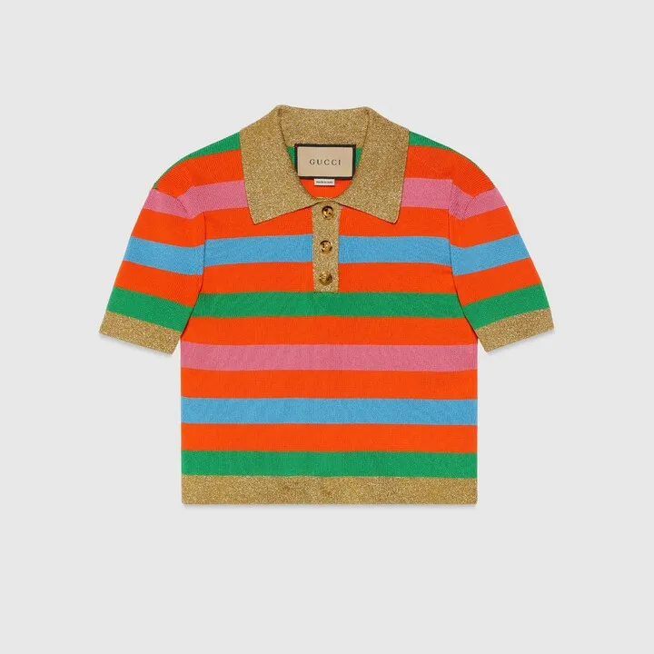 Viscose blend striped polo top