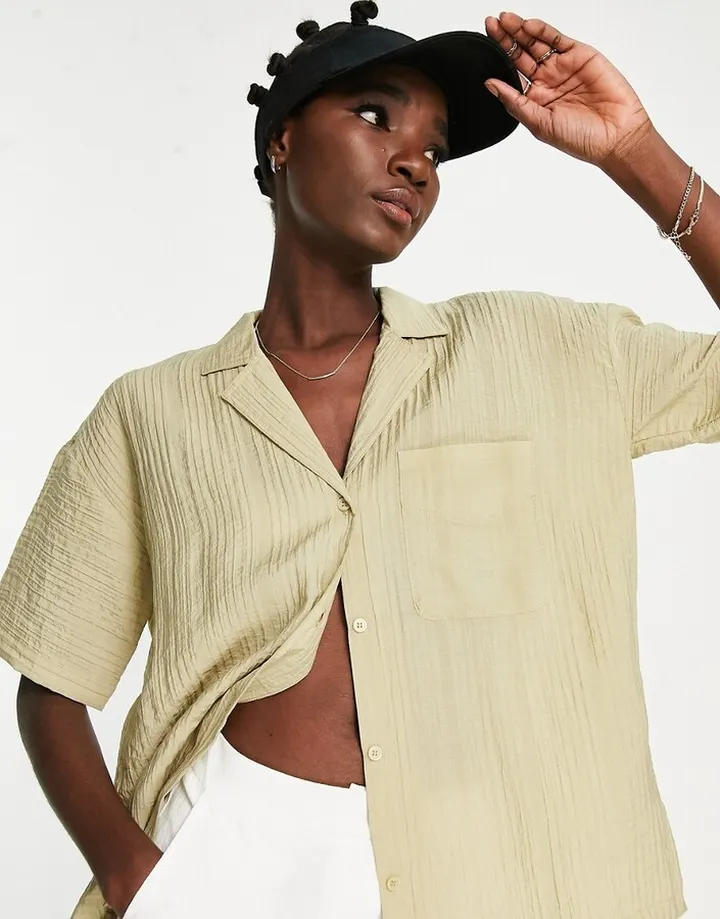 Topshop oversized lightweight resort shirt in olive