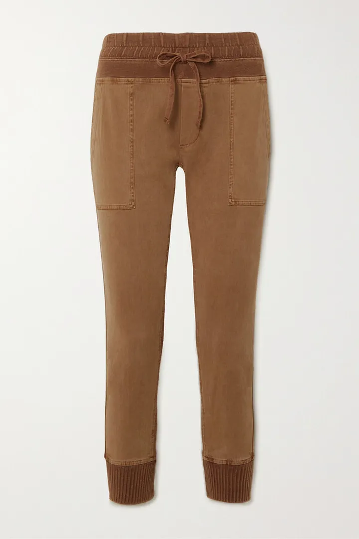 James Perse - Cropped Jersey-trimmed Cotton-gabardine Tapered Track Pants - Metallic