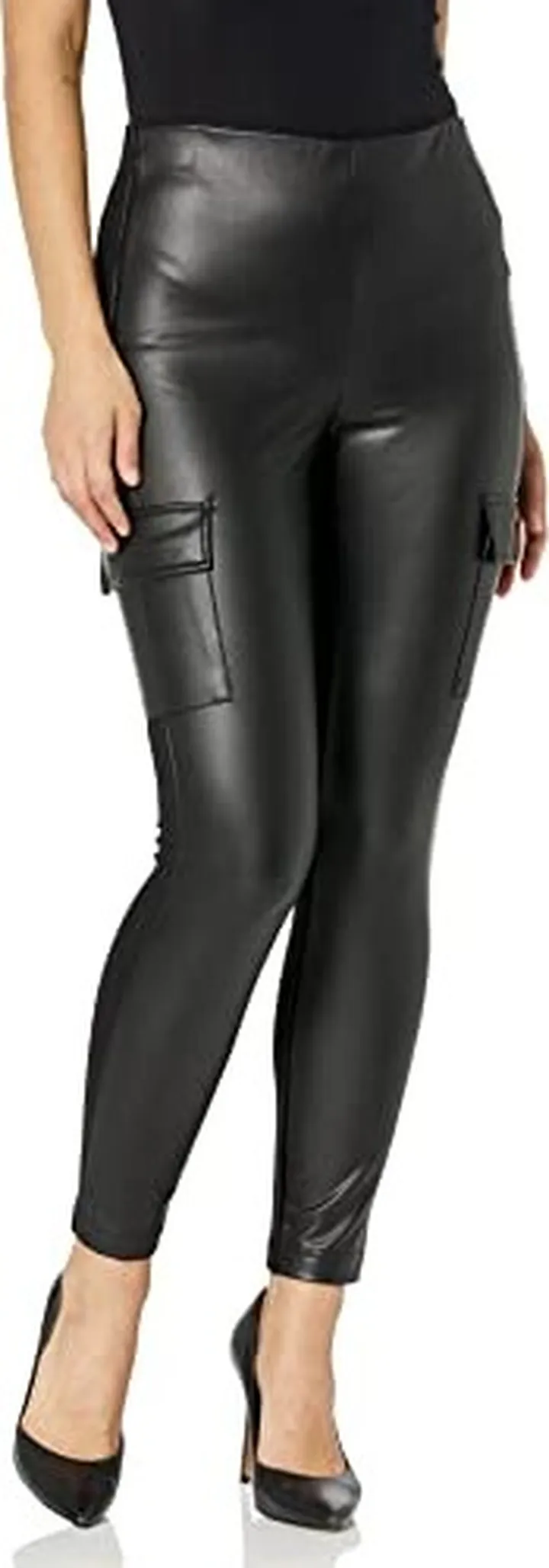 Calvin Klein Women Logo Elastic Mid Rise Faux Leather Mix Cargo Jogger