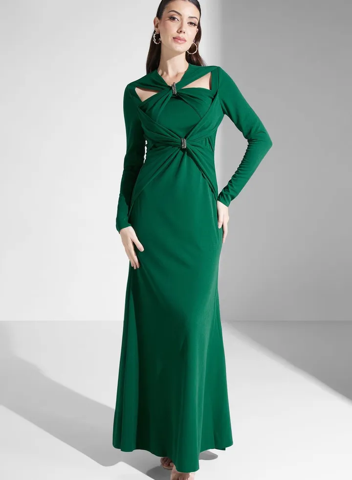 Hadia Ghaleb Gown With Twist Tie Detail