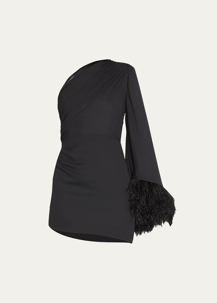 Fire Noir Feather-Trim Mini Dress