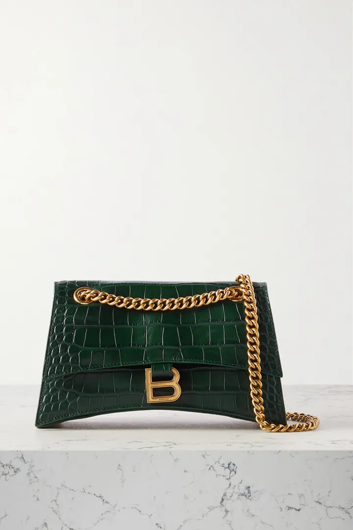 Balenciaga - Crush Croc-effect Leather Shoulder Bag - Green
