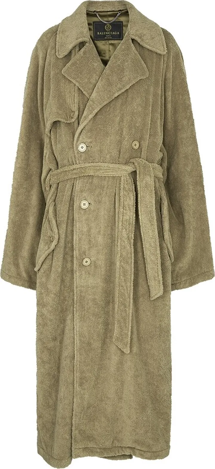 Balenciaga Olive Double-breasted Terry Cotton Trench Coat