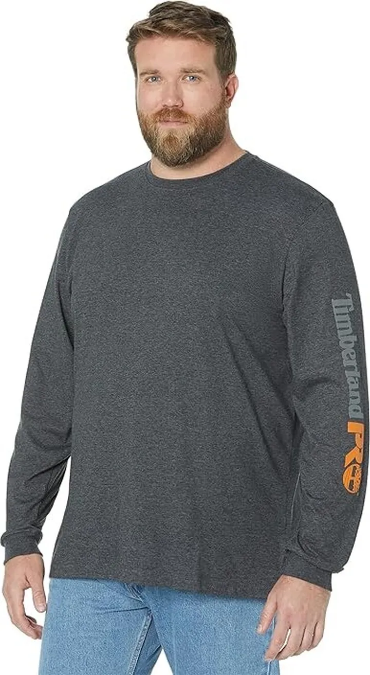 Timberland PRO Base Plate Blended Long Sleeve T-Shirt with Logo (Dark Charcoal Heather) Men's Clothing