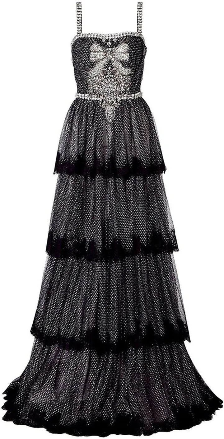 Bow Crystal-Embellished Evening Gown