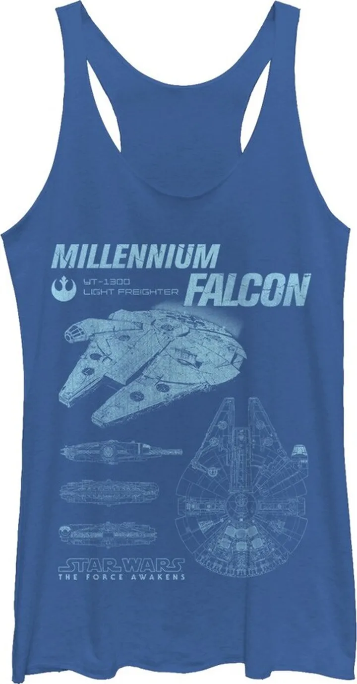 Women's Star Wars The Force Awakens Millennium Falconprints Racerback Tank Top - Royal Blue Heather - Small