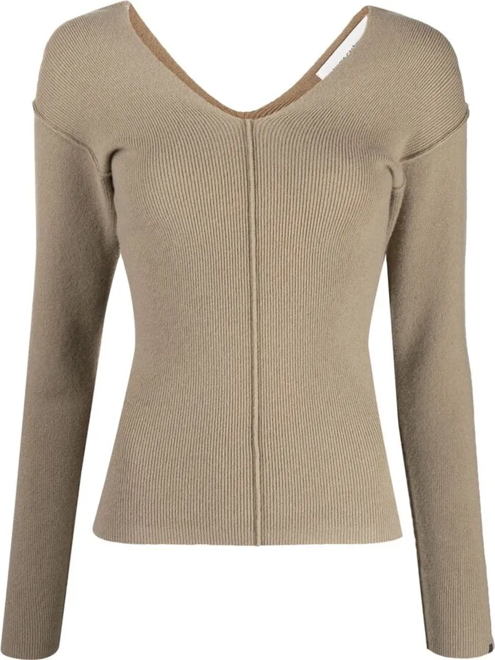 V-neck ribbed-knit top