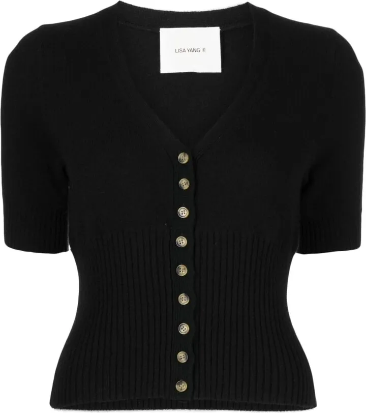 ribbed-panel V-neck cardigan