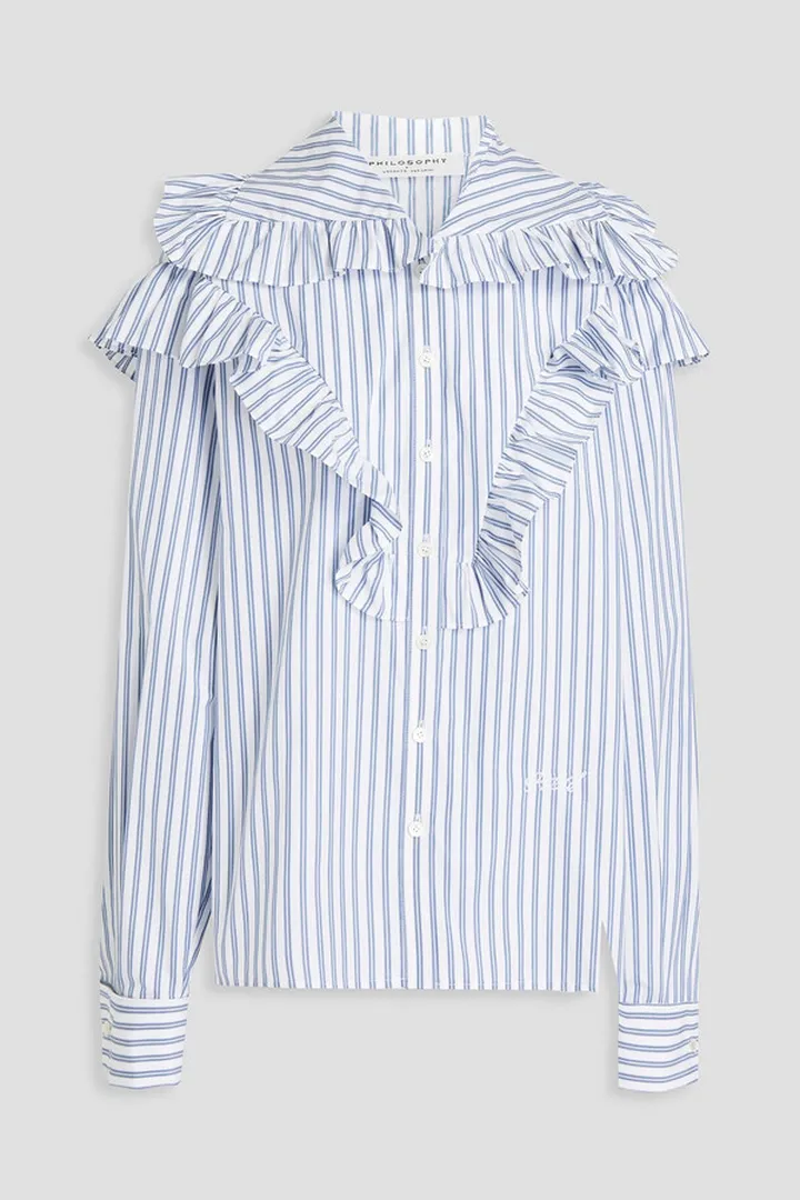 Ruffled striped cotton-poplin shirt