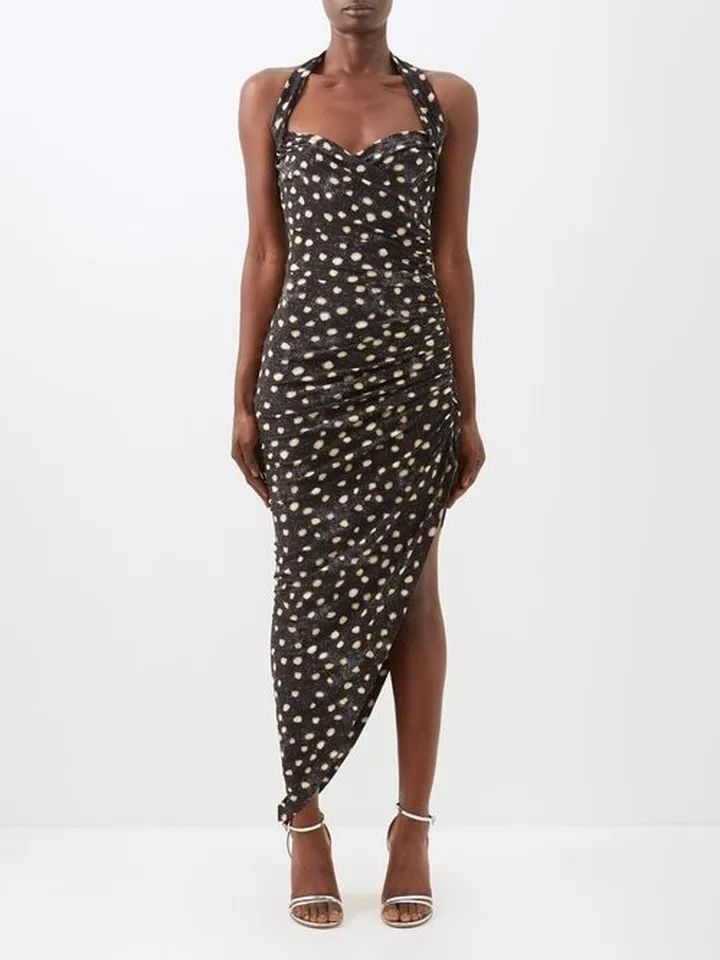 Cayla Halterneck Spot-print Velvet Dress