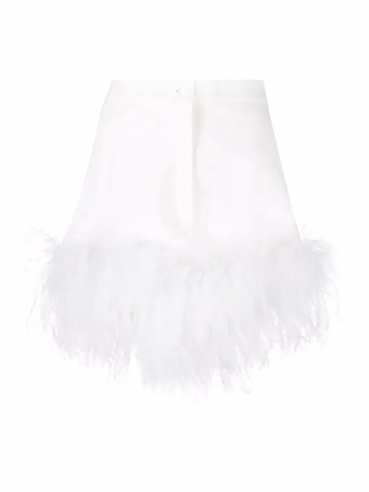 Feather-Trim Denim Shorts
