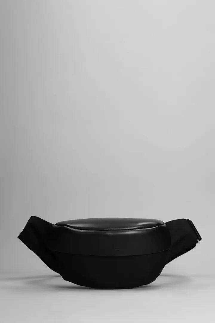 Lid Belted Waist Bag In Black Leather And Fabric