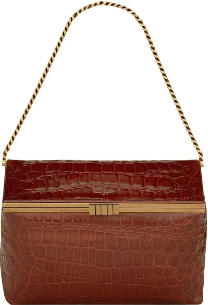 Crocodile-Effect Metal-Frame Shoulder Bag