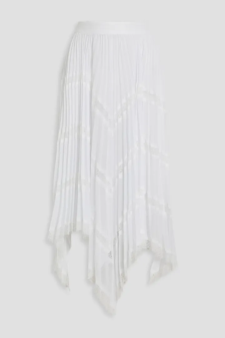 Katz lace-trimmed plissé-chiffon midi skirt