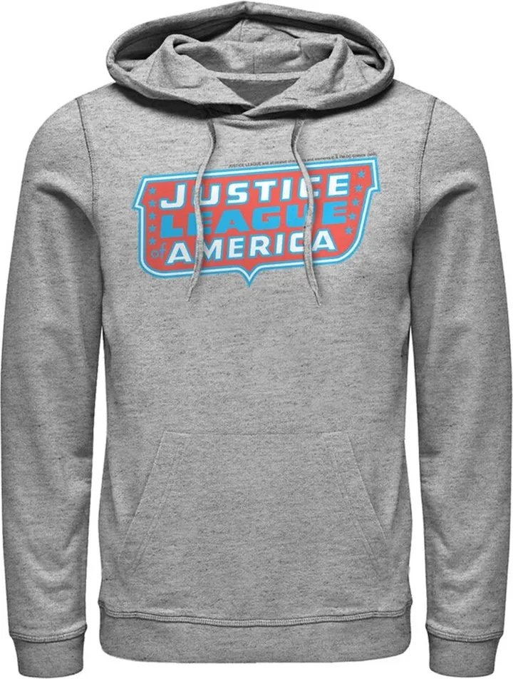 Men's Justice League Patriotic Frame Logo Pull Over Hoodie - Athletic Heather - 2X Large