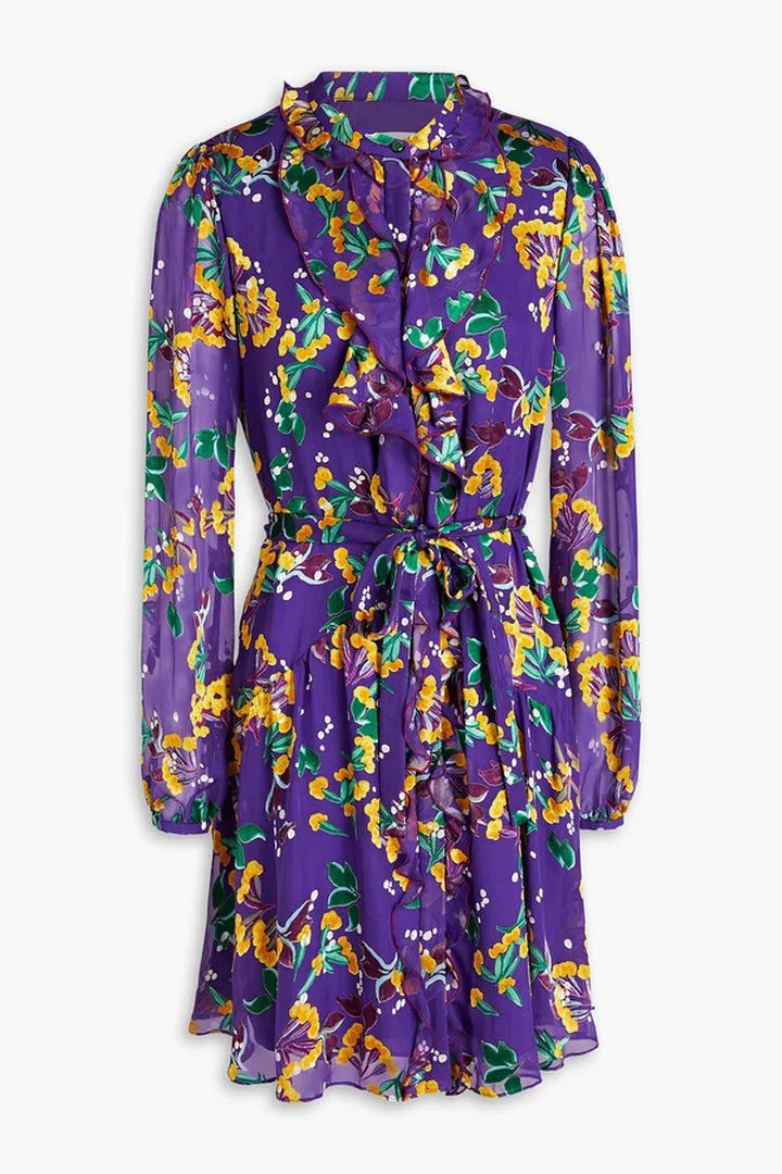 Tilly ruffled devoré-chiffon mini dress