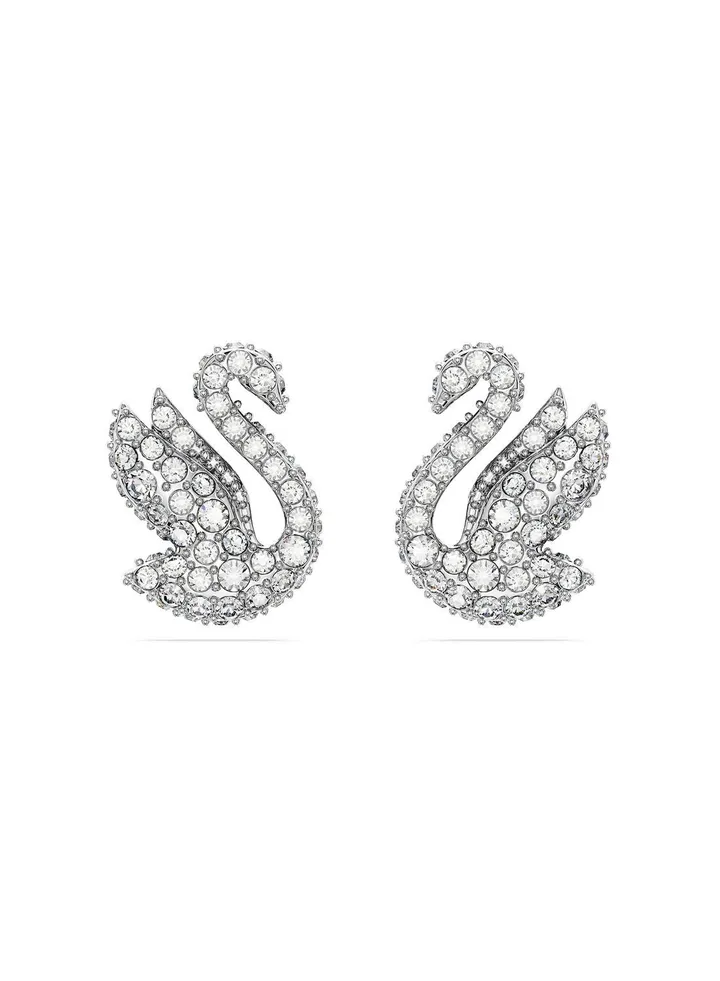 Iconic Swan Rhodium Plated Stud Earrings