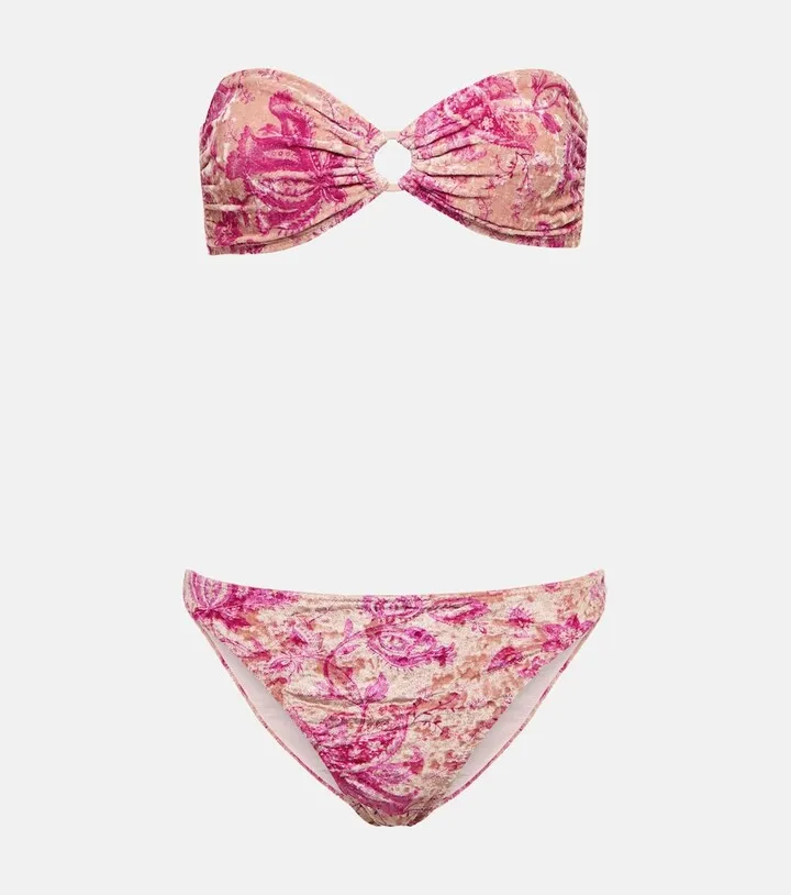 Floral velvet bandeau bikini