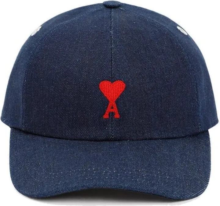 AMI Paris Ami De Coeur Curved Peak Denim Cap