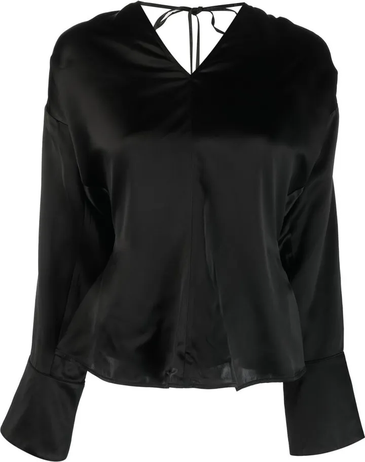 V-neck long-sleeve blouse