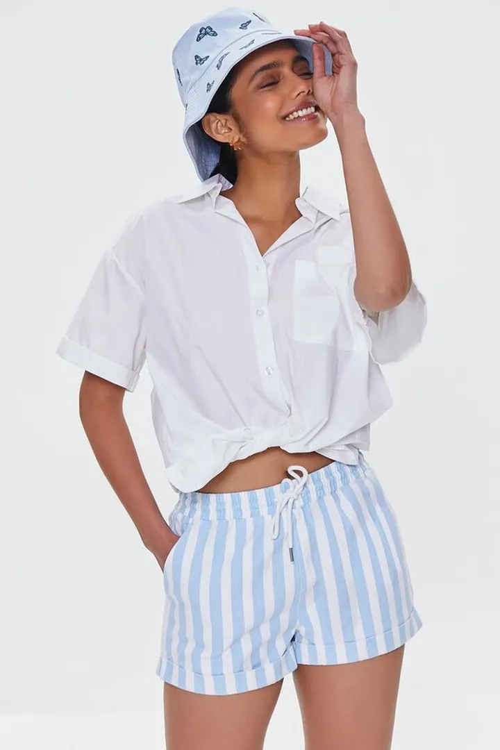 Striped Drawstring Twill Shorts