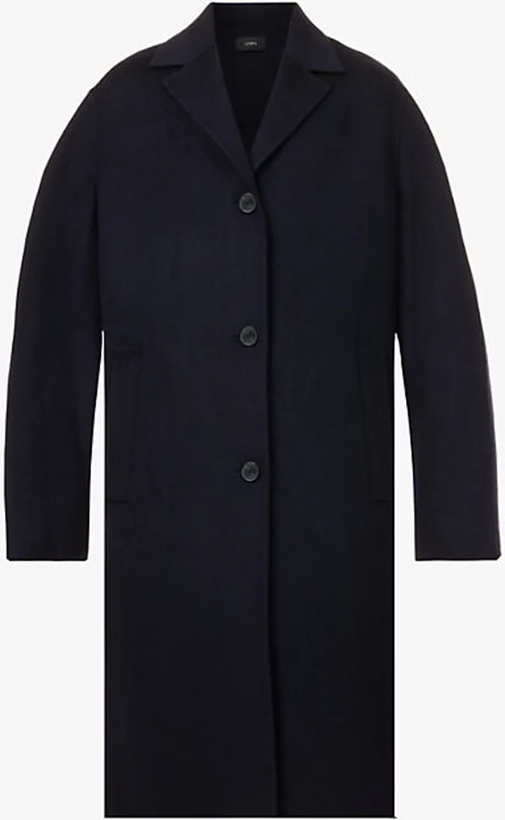 Womens Navy Caia Notched-lapel Wool and Cashmere-blend Coat
