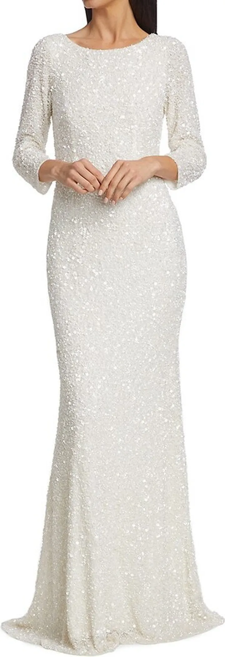 Three-Quarter Sleeve Sequin Sheath Gown