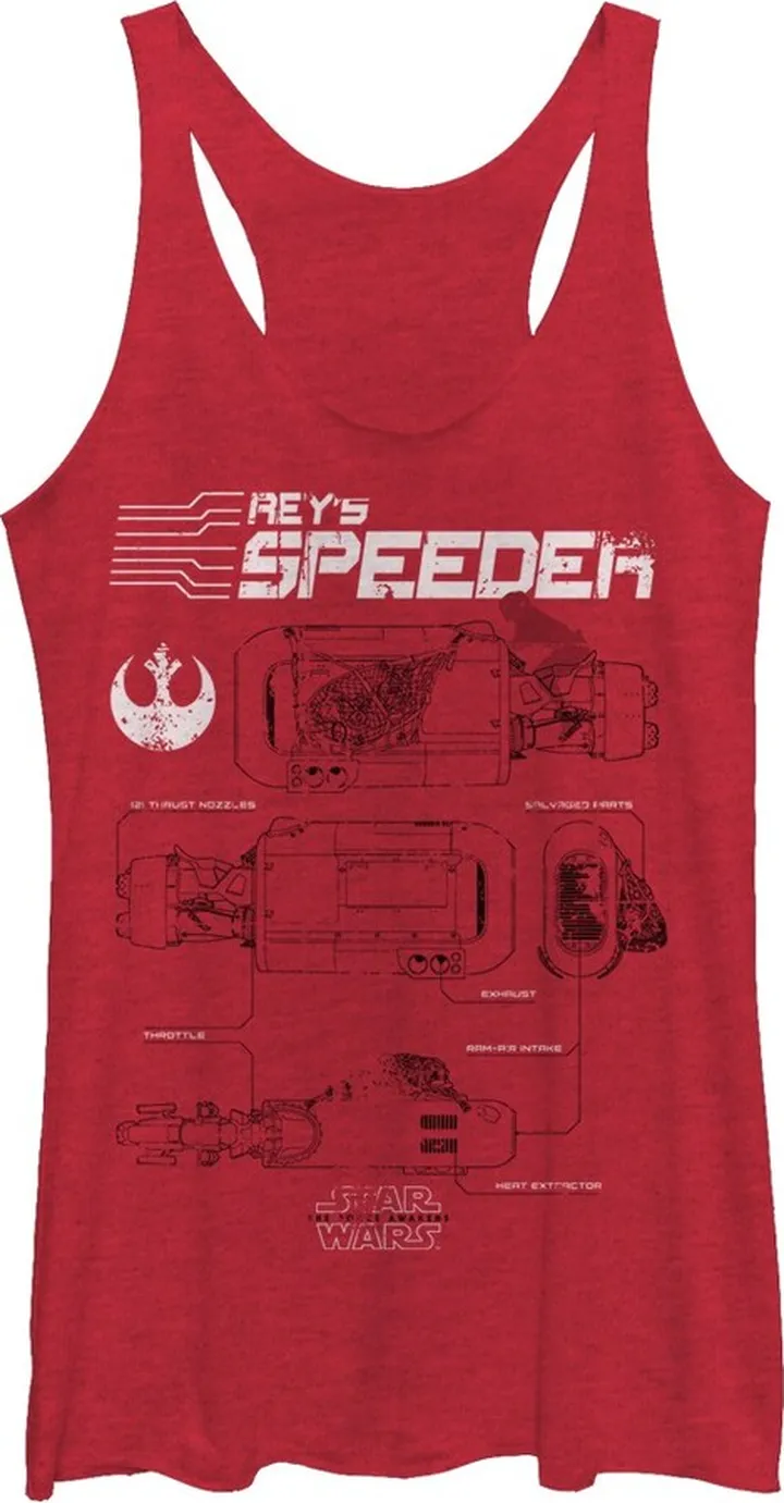 Women's Star Wars The Force Awakens Rey's Speeder Schematics Racerback Tank Top - Red Heather - Small