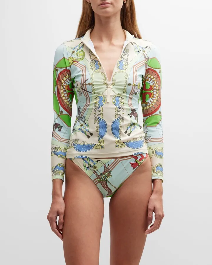 Carousel-Print Hipster Bikini Bottoms