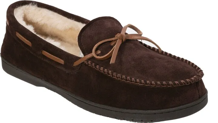Dearfoams Men's Hudson Genuine Suede Moccasin with Tie