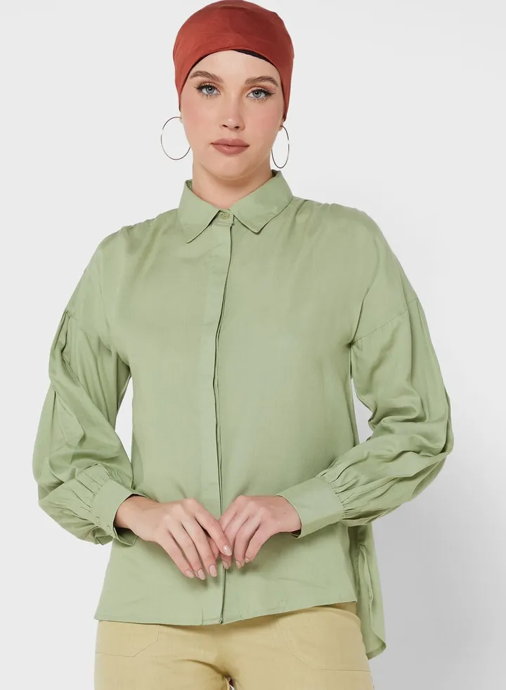 Balloon Sleeve Detail Oversized Shirt